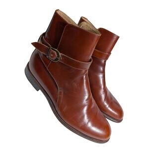 FRAGIACOMO! STUNNING PECAN BROWN GENUINE LEATHER ANKLE BUCKLE MENS BOOTS! SZ 8M